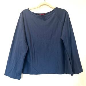 Shamask Mercerized Cotton Jersey Spiral Long Sleeve Top Navy Blue Large
